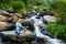 Woman in Padmasana outdoors