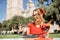 Woman with Paella dish in Valencia