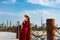 Woman with panoramic view of Dubai downtown