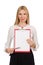 Woman with paper binder isolated