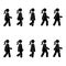 Woman people various walking position. Posture stick figure. Vector standing person icon symbol sign pictogram on white.