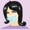 Woman people wear breathing medical respiratory mask. Hospital or pollution protective face mask