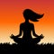 Woman perfoming yoga on the grass in front of sunrise vector illustration