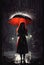 Woman person in red the rain with umbrella