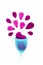 Woman personal hygiene item for period, a blue menstrual cup filled with flower petals, like metaphor of a drop of blood splashing