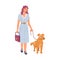 Woman pet owner walking with dog isolated person