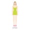 Woman petite body shape character in dress. Female Vector illustration silhouette 9 nine head size lady figure front