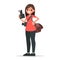 Woman photographer holding a camera on a white background. Vector illustration in a flat style