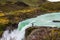 Woman photographer near waterfall Salto Grande