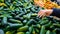 Woman Picking Cucumbers at Market 4k