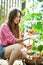 Woman picking fresh tomatoes