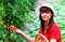 Woman picking vegetables