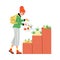 Woman picks vegetables in sewn eco bag flat vector illustration isolated.