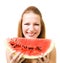 Woman with piece of watermelon