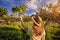 Woman piking apple in the garden