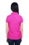 Woman in pink polo shirt isolated on a white background