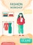 Woman planning model of future clothes to order. Fashion workshop for customers concept poster
