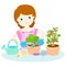Woman planting healthy organic vegetable cartoon