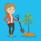 Woman plants tree vector illustration.