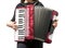 Woman playing accordion on white