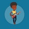 Woman playing electric guitar vector illustration.