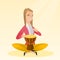 Woman playing the ethnic drum vector illustration.