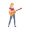 Woman Playing Guitar, Girl Musician Playing Strings at Musical Performance Cartoon Style Vector Illustration