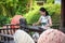 Woman playing Guzheng traditional chinese music instrument