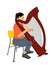 Woman playing harp vector illustration isolated. Music girl with string instrument siting on chair on concert event.