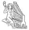 Woman Playing Organ and Horn, vintage illustration