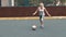 Woman playing soccer football. Female footballe player
