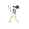 Woman playing tennis. Sportswoman holding rackets and hitting ball