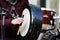 Woman plays on big acoustic drum