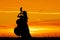 Woman plays the cello at sunset