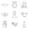 Woman pleasure icons set, outline style