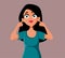 Woman Plugging Her Ears Vector Cartoon Illustration