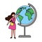 woman pointing school world globe