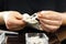 Woman polishes the crystal cloth