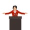 A woman politician a woman speaker on the podium Vector