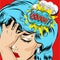 Woman in pop art retro comic style. Woman Oh emotional reaction speech bubble.