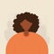 Woman portrait. Brunette African-American girl avatar with curly hair in orange clothes. Female vector illustration.