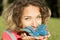 Woman portrait is with a Christmas butterfly.