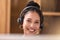 Woman, portrait and face smile in call center with headphones for customer service, support and telemarketing at the