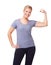 Woman, portrait and flex or smile in studio for fitness, wellness or workout progress and sportswear. Person, face or
