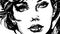 Woman portrait in hand drawing or engraving style. 60s styled beautiful comic book character in black and white.