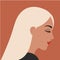 Woman portrait in minimal style. Female face profile. Blonde girl vector illustration