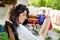 Woman portrait reading a book