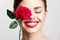 Woman portrait Smile red lips rose attractive look