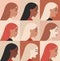 Woman portraits in minimal style set. Collection of Female face profile. Trendy modern Girl avatars