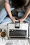 Woman posting coffee photo online